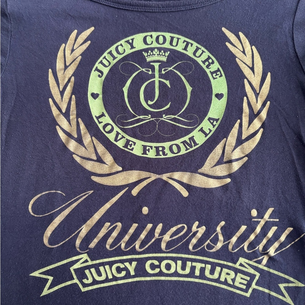 Juicy Couture Navy Tee with Lime Green & Gold Crest Glitter